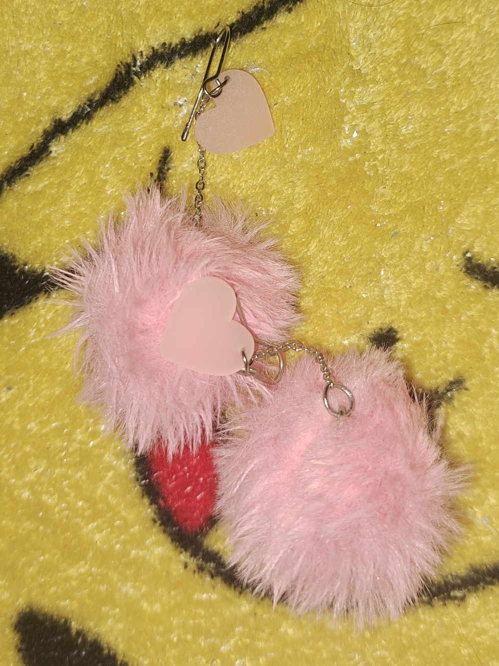Pink Fluffy Heart Pom Pom Earrings